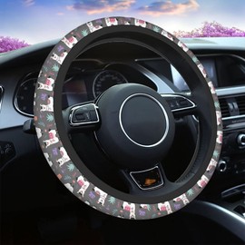 Swono Cartoon Llama Alpaca Car Steering Wheel Covers Cartoon Llama Cute Women Men Interior Accessories Universal 15 Inch Steering Steering Wheel Protector Anti-Skid Grips