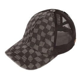 C.C Ponycap Messy High Bun Ponytail Adjustable Mesh Trucker Baseball Cap Hat, Black Checkerboard