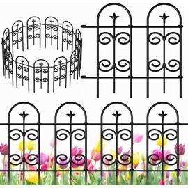 Amagabeli 8 Panels Decorative Garden Fence 10ft(L)x24in(H) Garden Fencing Rustproof Iron Garden Border Fence Edging Metal Wire Fencing Animal Barrier Flower Bed Outdoor Patio ET304