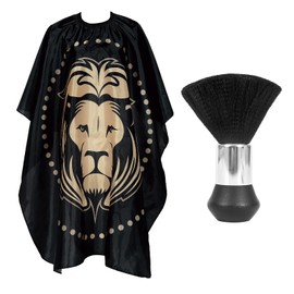 YELEGAI Professional Hair Cutting Cape with Neck Duster Brush, Large Size Salon Barber Cape for Men, Women and Kids, Black With Lion Pattern, Large
