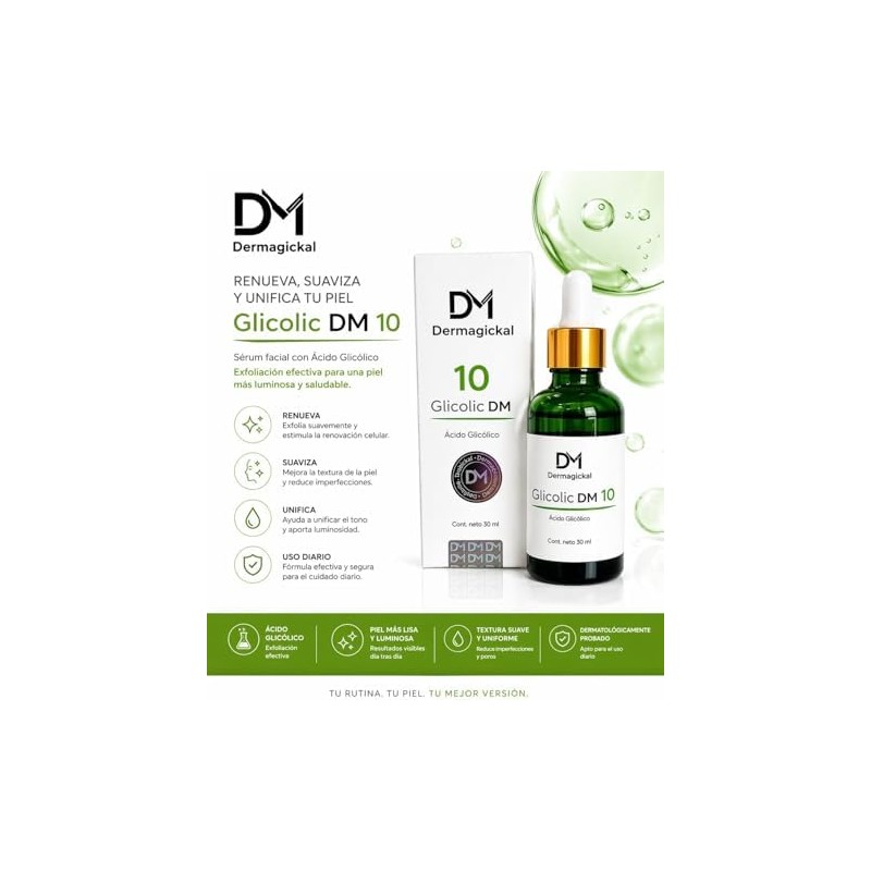 Glicolic DM 10, Sérum Facial con Ácido Glicólico al 10%,