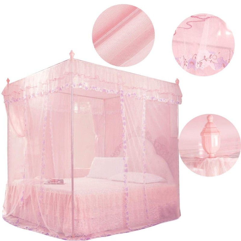 Mosquito Net, Luxury Princess 3 Side Openings Post Bed Curtain