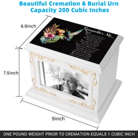 Cremation Urns for Human Ashes Adult Male or Female, Funeral Memorial Urns for Ashes with Photo Frame, Wooden Urns Box and Casket for Men Women, Burial Urn for Adults Up to 200 IBS