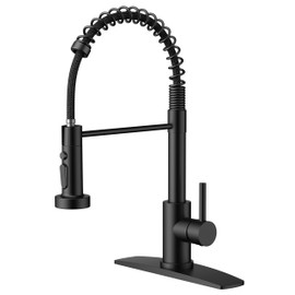 QFN Black Kitchen Faucet with Pull Down Sprayer, Stainless Steel Commercial Single Handle Classic Spring Kitchen Sink Faucet with Deckplate Fit for 1 or 3 Hole for Farmhouse Rv Laundry Room