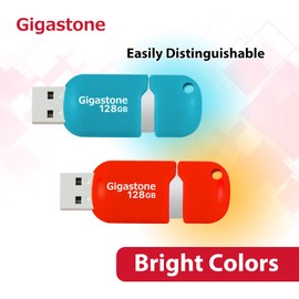 [Gigastone] V10 128GB 2-Pack USB 2.0 Flash Drive Thumb Drive Memory Stick Pen Drive Capless Retractable Design (Blue&Orange)