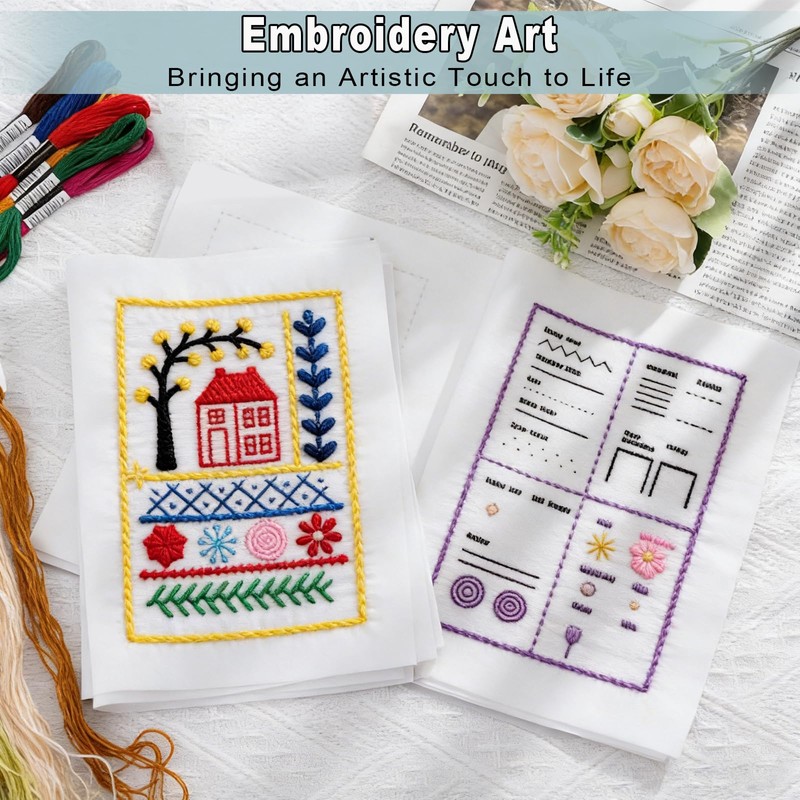 Beginner Embroidery Starter Kit, With Embroidery Stitch Book and 3-Pack