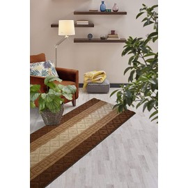 Custom Size Hallway Runner Rug, Slip Resistant, 26 Inch Wide X Your Choice of Length, Meander Brown, 26 Inch X 26 feet