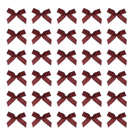 sourcing map 200pcs Mini Gingham Ribbon Bows 2 Inch Small Tiny Checkered Plaid Ribbon Bow for Sewing Crafts, Hair Accessories, Gift Box Ornament, Festival, Red/Black