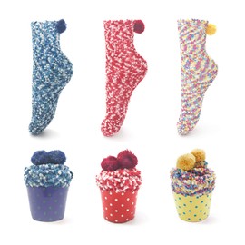 Leapop 1 or 3 Pairs Socks for Women and Girls, Cupcake Design, Fluffy. Cosy. Soft. Thick. Warm, Christmas Socks with Gift Box -