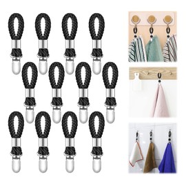 Pack of 12 Towel Clips, Hanger for Towels, Towel Hangers - Towel Hanger Without Sewing for Living Room, Towel Clips, Towel Clips with Loops (Black)