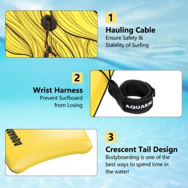 AQUARM 41 inch Bodyboard with Premium Wrist Leash and Fin Tethers, Super Lightweight & Slick Bottom Perfect Surfing for Kids Teens and Adults (Yellow)