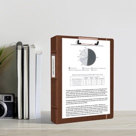 Ospelelf 3 Ring Binder with Clipboard, 1 Inch Leather, Brown, Letter Size (8.5" x 11"), 5 Tab Dividers
