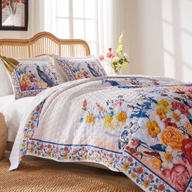 Greenland Home Huntington Oversized Peacock Garden Quilt Set, 2-Piece Twin/XL, Gold