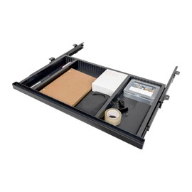 M MCTION Under Desk Drawer Storage, Black, Adjustable Space Divider, Hidden Slide Out Organizer Tray, Waterproof Office Sit Stand Desk Caddy for Pencil Storage