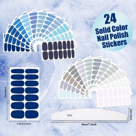 XEAOHESY 24 Sheets Solid Color Nail Polish Strips, Self-Adhesive Blue Nail Polish Stickers, Grey Nail Wraps, Nail Art Accessories