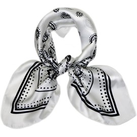 27.5'' Silk Feeling Scarf Medium Square Satin Head Neck Scarf for Women Hair Sleeping at Night，9-White