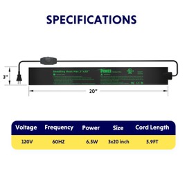 iPower 3" x 20" Seeding Heat Mat with Temperature Adjustable Knob and Thermometer, Durable Warm Hydroponic Plant Germination Starting Pad
