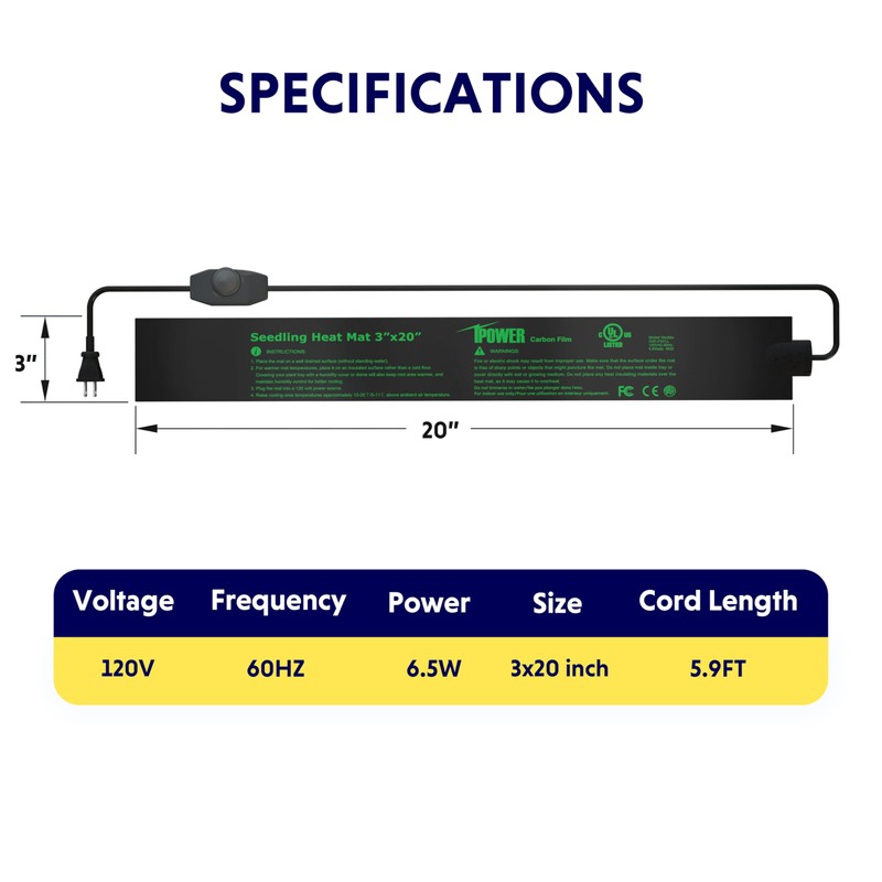 iPower 3" x 20" Seeding Heat Mat with Temperature Adjustable