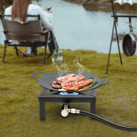 Goudergo Portable Single Burner Outdoor Gas Stove Propane Cooker with Adjustable 0-20Psi Regulator Hose,Camping Single Burner Stove for Patio Camping and Barbeque