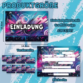 Sugeru 12 x Graffiti Invitation Cards Children's Birthday Boy Cool Invitation Cards Children's Birthday Graffiti Decoration Birthday Children Funny Invitation Cards Birthday Invitation Cards Graffit