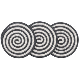 Cotton Pot Holders Hot Pads for Kitchen Heat Resistant, Thread Weave Trivet Multipurpose Pot Holder by Diameter 7 Inches, Color Matching Potholders Set of 3 (Dark Grey)