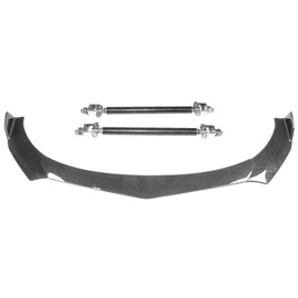 IKON MOTORSPORTS, Front Bumper Lip + Strut Rods Compatible With Honda Civic 66"-71" Width Car, 3PCS Front Bumper Lip Air Dam Chin ABS B Style Carbon Fiber Print + 2PCS Strut Splitter Rods Carbon Fiber