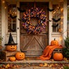 Boxwood Halloween Wreaths ，20 Inch Black Purple Orange with Bats