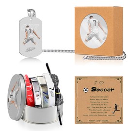 EGSNIX 6Pcs C.R Number.7 Soccer Sports Bracelets Necklaces Set, No.7 Titanium Steel Adjustable Silicone Wristband, No.7 Soccer Star Necklace, Number.7 Soccer Star Signature Storage Box with Card