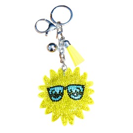 Popfizzy Bling Yellow Sun Keychain for Women and Girls, Rhinestone Purse Charms, Sunshine Gifts, Sun Accessories