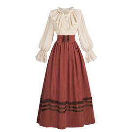 Fiamll Renaissance Costume Victorian Dress Women's Medieval Dress Vintage Ball Dress Women's Victorian Blouse with Renaissance Maxi Skirt, red