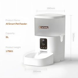 TailTeddy Automatic Cat Feeder with Camera (6L), Pet Feeder Automatic with WiFi, App & Two-Way Audio, Timed Cat Feeder Upto 6 Meals/Day, Dry Food Dispenser, Stainless Steel Bowl & Battery Backup