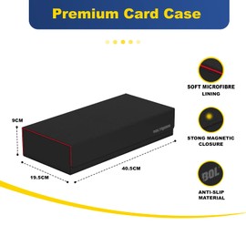Premium Card Game Deck Storage Box and Playmat Case - Holds 550+ Double Sleeved Cards - YugiOh/MTG Card Holder Storage Case - Game Card Box with Mat Case and Removable Compartment (Black-Red)
