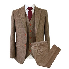 Wemaliyzd Men Suits Regular Fit Brown Suits for Men Plaid Tweed Blazer Coat Waistcoat Pants (Brown, 46R)