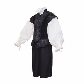 Artemisia Designs Men's 3 Pc Renaissance Doublet Costume - Medieval Pirate LARP Reenactment Cosplay (X-Large, Black)