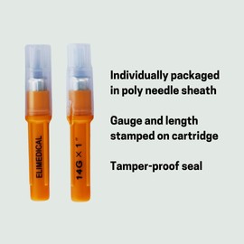 Eli-Vet Veterinary Aluminum Hub Needle, 14G x 1 inch (25 mm), Individual Sheath, 100 per Box, AHN1425