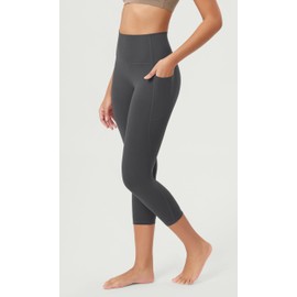 ODODOS 2-Pack Buttery Soft Lounge Yoga Leggings with Pockets for Women, 23" Cropped Length High Waist Yoga Pants, Black+Charcoal, Small