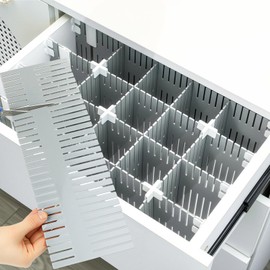 Blosssound 15Pcs Drawer Divider Adjustable Drawer Organizer 15" x 5.12", Deep, DIY Storage Organizer Separator with Fixed Buckle for Socks, Underwear, Makeup, Kitchen, Bedroom, Dresser (Grey)