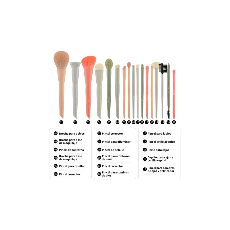 Set De Brochas Docolor De Maquillaje, Coloridas, 17 Piezas