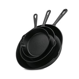 Pre-Seasoned Cast Iron Skillet Set 3-Piece - Frying Pan 6 Inch, 8 Inch and 10 Inch Cast Iron Set (Black)