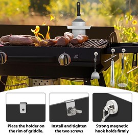 Belle&Beau 6.3 Inch Griddle Spatula Holder, 2 Pack Stainless Steel Grill Barbecue Tool Rack with 3 Magnetic Hooks, Griddle Accessories for Blackstone Flat Top Griddle and Other Grill Griddles