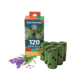RMancipate Green Dog Poo Bags Lavender scent with Dispenser - 120 Large Biodegradable Poop Bags, Extra Thicken Strong Corn Starch Blended Compostable Leak Proof Poop Waste Bag for Dogs