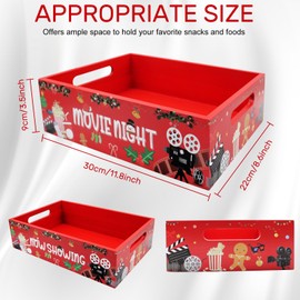 Yamahiko Movie Night Snack Tray with Handles, Reusable Movie Night Snack Trays Basket Box Organizer Supplies for Countertop Storage Wooden Movie Theater Theme Snack Party Box Basket Tray(Movie Night)