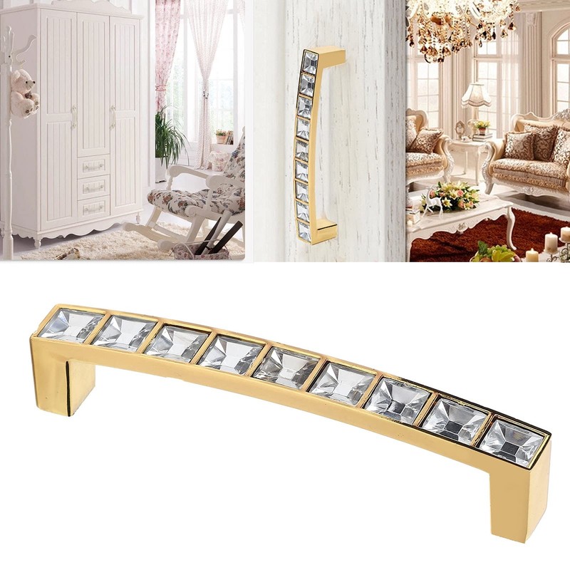 Crystal Pull Modern Cabinet Handle Bling Gold Zinc Alloy Drawer