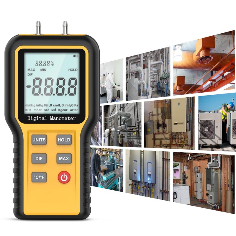 LYCEBELL Manometer Gas Pressure Tester, Digital Manometer Dual-Port Air Pressure