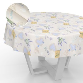 ANRO Oilcloth Tablecloth Washable Oilcloth Garden Tablecloth Outdoor Indoor Round 140 cm Cut Edge Lavender