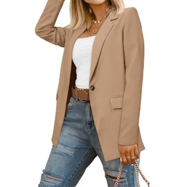 CRAZY GRID Women Work Casual Blazer Jacket Professional Business Blazer with Lined Ladies Buttons Long Sleeve Trendy Suit Jacket S Khaki