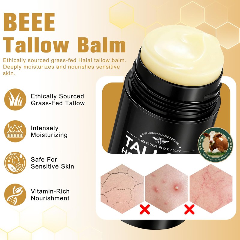 Beef Tallow Honey Care Stick 75g - 100% Grass-Fed Sebum