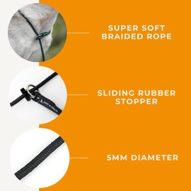 Dog & Field Signature Slip Lead For Dogs, Black. 1.25m Lightweight Dog Slip Lead with Sliding Rubber Stopper. Training Lead For Dogs, Thin Slip Lead, No Collar or Harness Needed (Black)