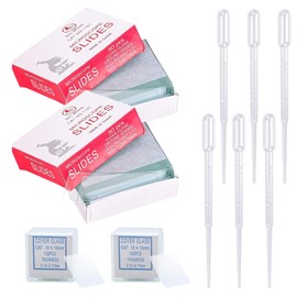 Xmart Pack of 100 Slides and 200 Cover Glasses Matte Edges Pre-Cleaned Microscope Slides Cover Glasses with 5 Dropper Microscope Accessories for Laboratory Biology Science Studies