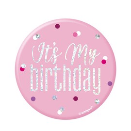 Unique 83527 Pink Badge Silver | 1 Pc, Happy Birthday